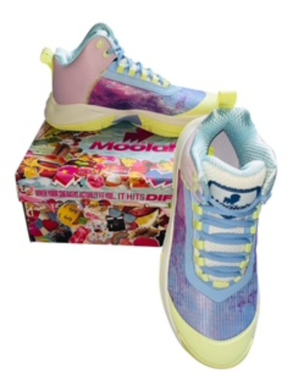 Moolah Girls/Kids/Youth Press Break v2 Sneakers Shoes, Yellow/Purple, Sz 5Y NIB